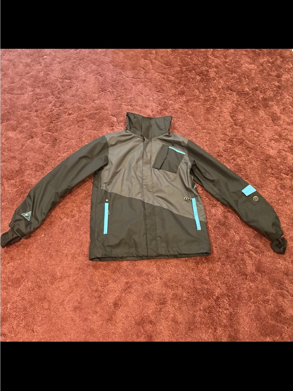 O'Neill Black Ski Jacket with Teal Accents (No Hood)
